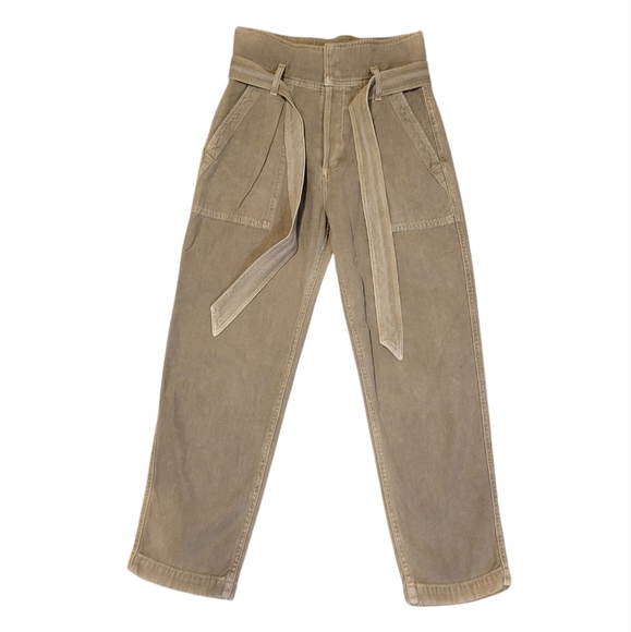 Citizens of Humanity Noelle Surplus Army Green Tan High Waist Paper Bag Waist 25 - Picture 2 of 15